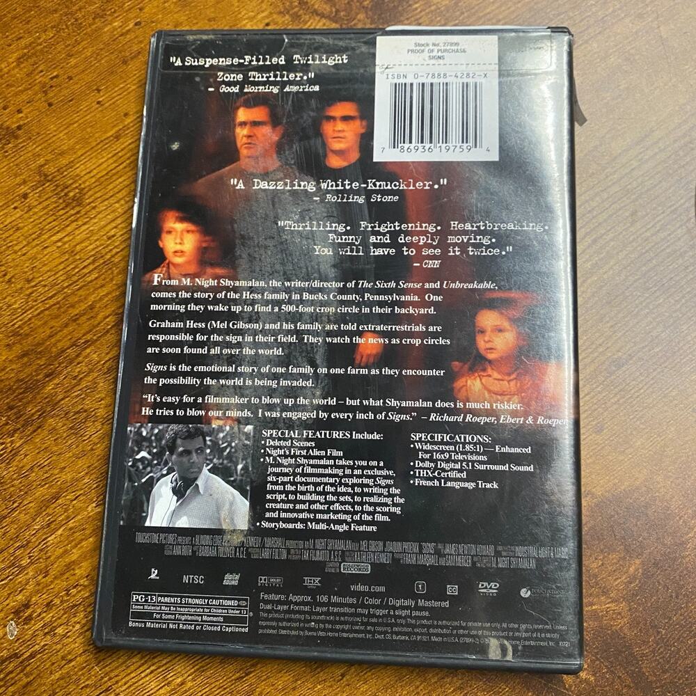 Signs (DVD, 2002) - Picture 2 of 5